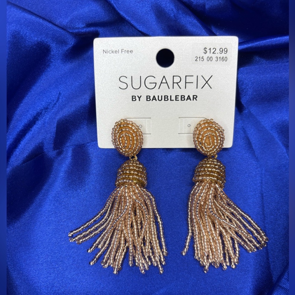 SugarFix By BaubleBar Rose Gold Polished Beaded Dangly Tassel Earrings - NWT